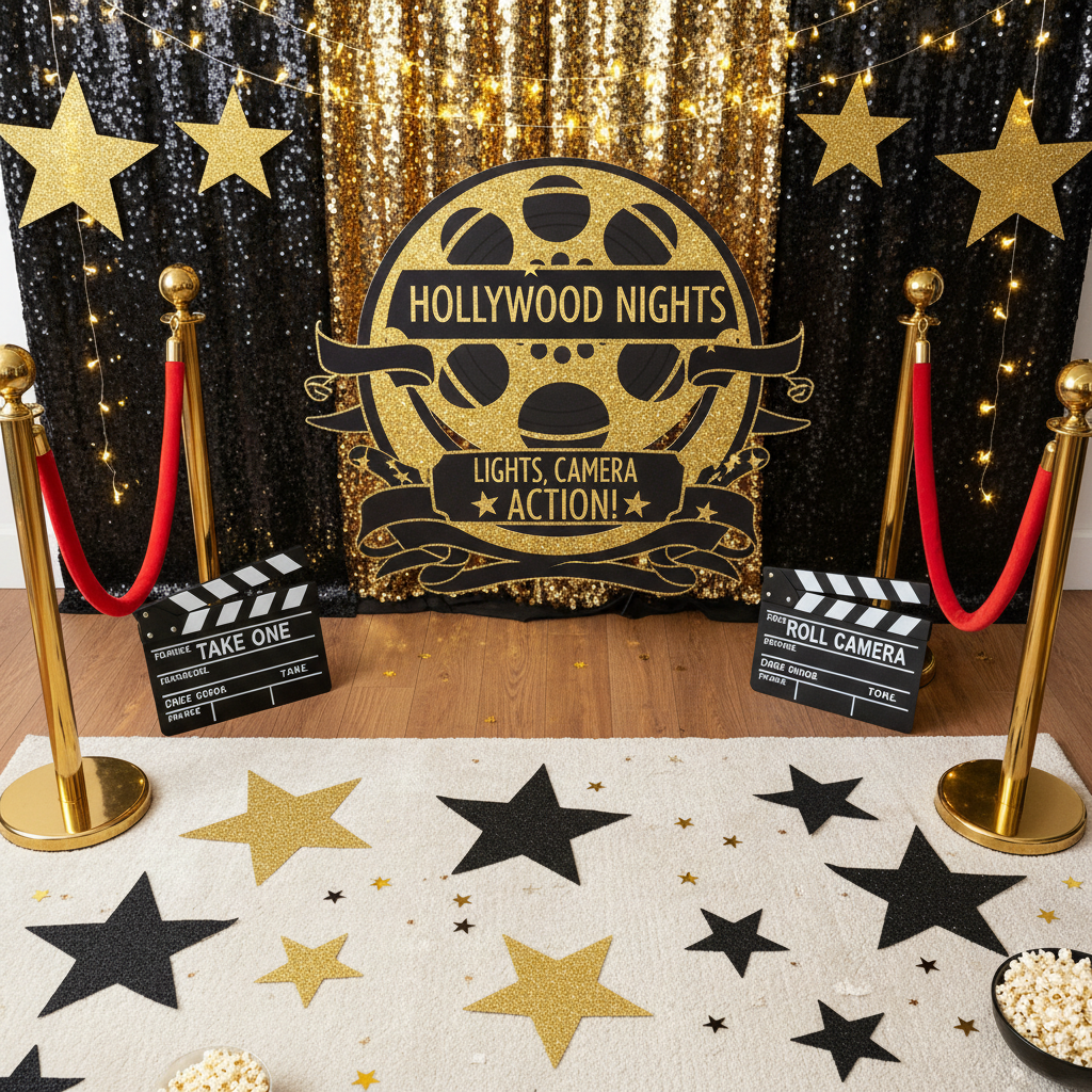 Hollywood Movie Night Party Photo Props in Your Living Room: A Room-by-Room Guide to Creating a Red Carpet Photo Experience at Home