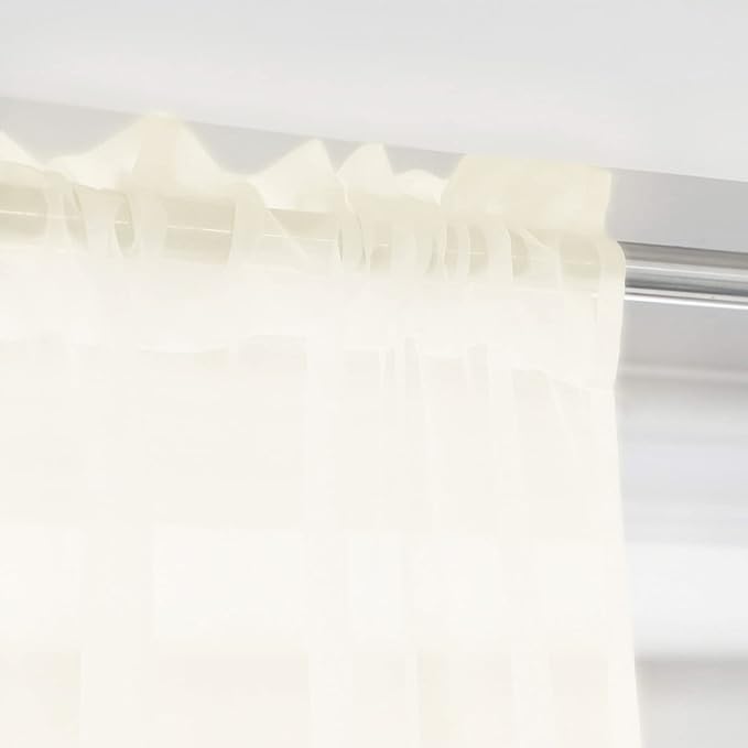 Window Beige Sheer Curtains 60 Inches Width 45 Inches Long 2 Panels Sheer Curtains Clear Curtains Basic Rod Pocket Panel for Home/Living Room/Bedroom/Kids Room
