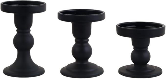 3-Piece Set of Black Glass Candlestick, Crystal Candlestick Holder Holder and Conical Candle, Christmas Candle Holder Decoration, Family Living Room Wedding Candle Holder (black1set)