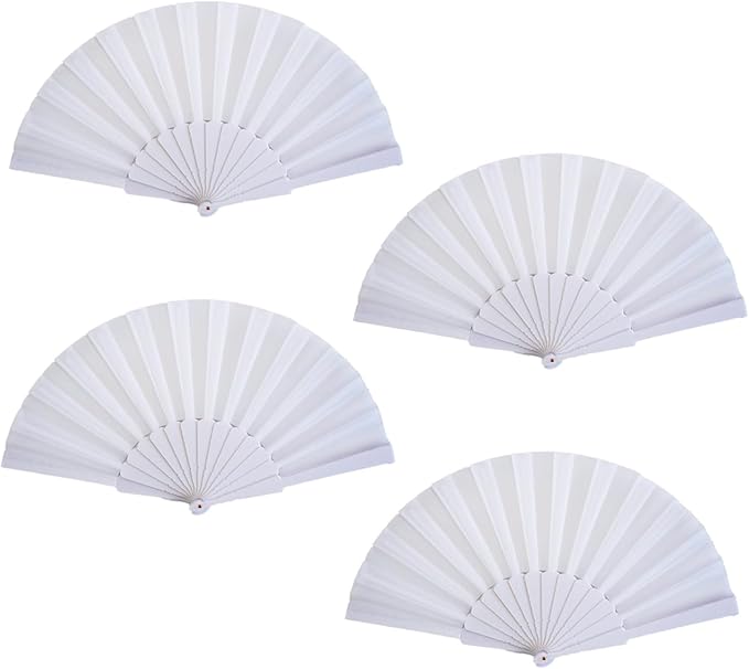HUNANBANG Product Image 4 Pieces Folding Hand Fans Church Wedding Gift, Party Favors, DIY Decoration Gift Size9 Wholesale (Wht 4pack)
