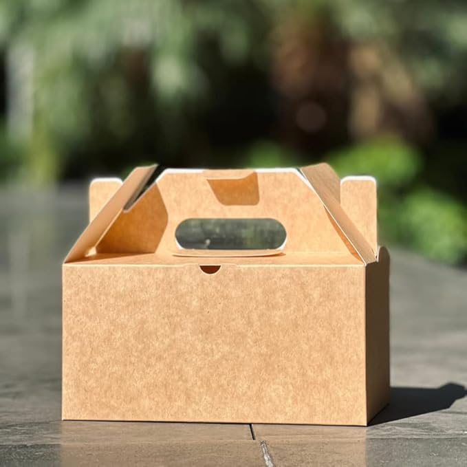 PandaPandaPPS 50 Pack Brown Gable Boxes (8.25"×5"×4") for Foods, Gifts and Party Favors, Treat Boxes Candy Cookie Snack Goodie Gift Boxes for Birthday, Wedding, Baby Shower