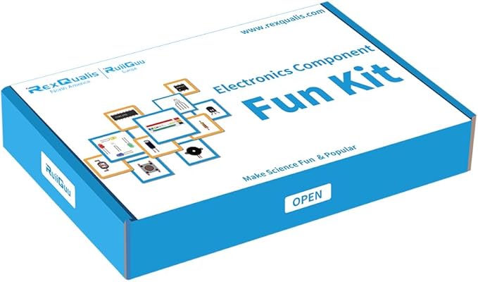 REXQualis Electronics Component Fun Kit w/Power Supply Module, Jumper Wire, 830 tie-Points Breadboard, Precision Potentiometer,Resistor Compatible with Arduino, Raspberry Pi, STM32