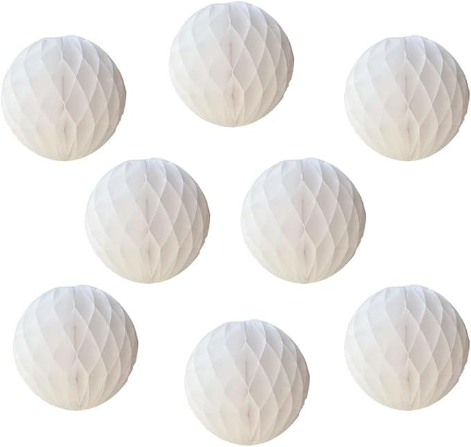 8pcs 8inch Paper Honeycomb Balls Decorative Tissue Pom Poms Flower Art Hanging Balls for Birthday Wedding Nursery Baby Shower Home Decor (8inch, White)