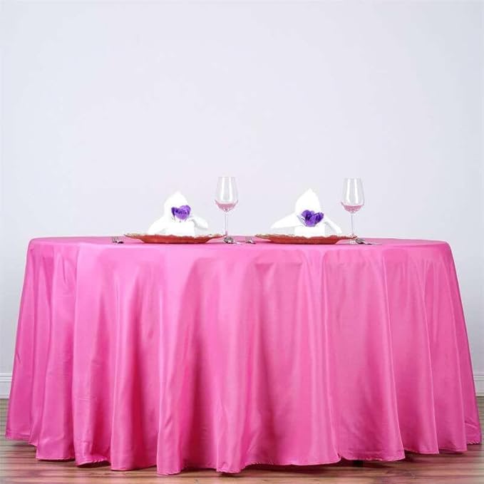 Efavormart Round Tablecloth, 132 Inch Stain & Wrinkle Resistant Washable Table Cloth, Decorative Polyester Fabric Table Cover for Banquet, Wedding, Dining- Fushia