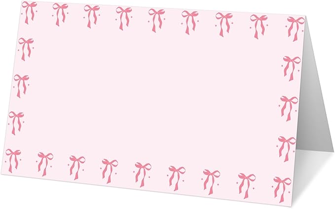 25 Bow Place Cards for Table Seating, Pink Wedding Name Place Card, Tent Cards for Birthday Bridal Shower Baby Shower Reception Dinner Party Decorations -A21