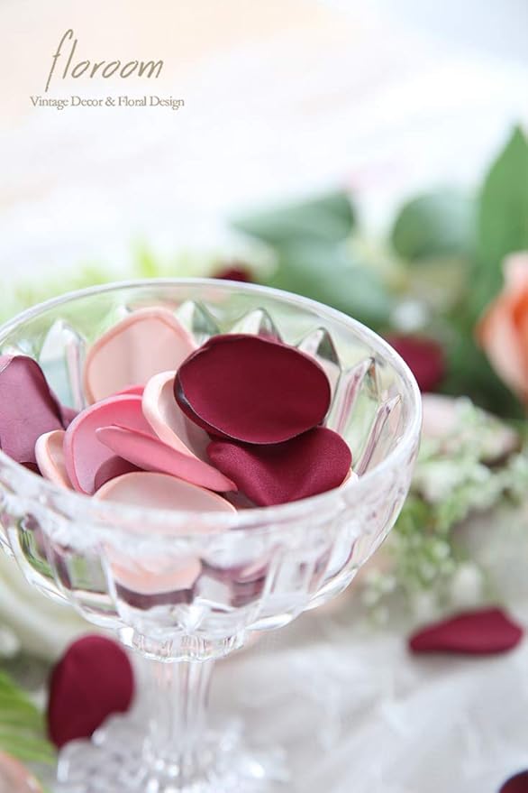 Floroom 300pcs Rose Petals Burgundy Maroon Faux Silk Flower Petals for Wedding Flower Girl Basket Aisle Scatter Dinner Table Centerpieces Party Confetti Bridal Shower Romantic Night Decoration