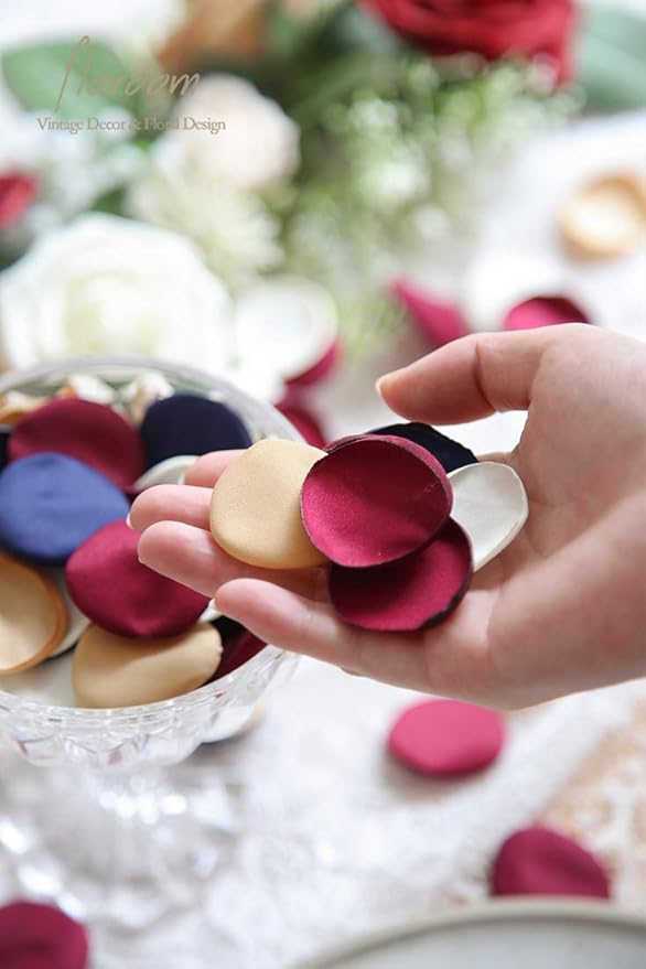Floroom 300pcs Rose Petals Burgundy Navy Faux Silk Flower Petals for Wedding Flower Girl Basket Aisle Runner Scatter Dinner Table Centerpieces Party Confetti Bridal Shower Romantic Night Decoration