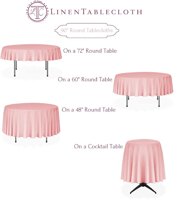 LTC LINENS 5 Pack 90 Inch Round Tablecloth Turquoise - Wrinkle Resistant Table Cloth for Round Table -Washable Polyester Fabric Table Cover for Wedding, Party