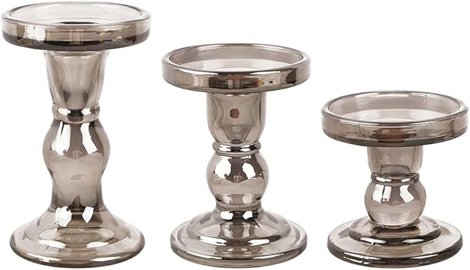 3-Piece Set of Glass Candlestick, Crystal Candlestick Holder Holder and Conical Candle, Christmas Candle Holder Decoration, Family Living Room Wedding Candle Holder (7 Colour)