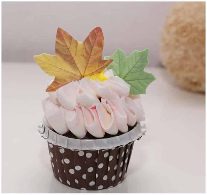GEORLD Set of 48 Edible Fall Leaves Cake Decorations, Cupcake Topper 3 Colors