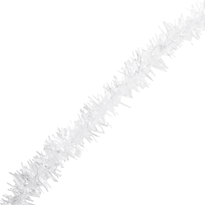 Mandala Crafts White Tinsel Garland - Thin Metallic Foil Glitter Mini Garland for Christmas Tree, Party, Wedding Decor, and Holiday Decorations