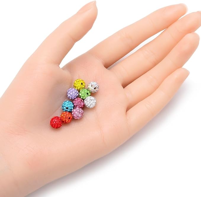 50pcs Adabele Grade A Suncatcher Crystal Rhinestone Pave Loose Beads 8mm Aquamarine Blue Polymer Clay Disco Ball Spacers Compatible with Shamballa All Craft Jewelry Making DB8-10