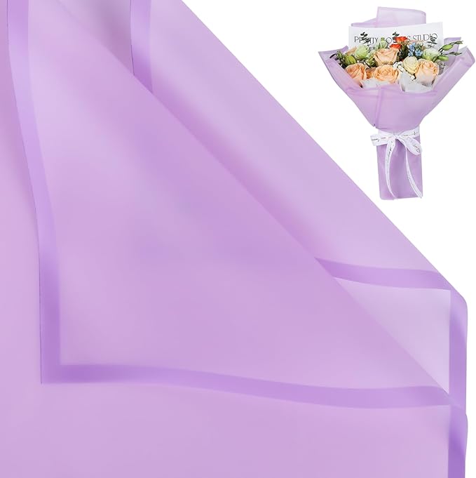 NESCCI 20 Sheet Flower Wrapping Paper - Waterproof Floral Bouquet Wrapping Paper, Florist Supplies Packaging Paper for Wedding Birthday Gift DIY (Translucent Lilac Purple)
