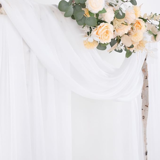 Socomi White Sheer Wedding Arch Draping Fabric 29" x 20Ft 1 Panel Outdoor Curtain Drapes Extra Long for Bridal Baby Shower Ceremony Birthday Party Decor