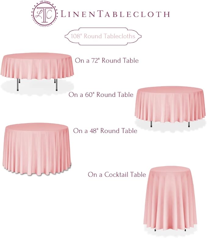 LTC LINENS 2 Pack 108 Inch Round Tablecloth Beige - Great for 48 Inch Round Table Floor Length - Wrinkle Resistant Polyester Fabric Cloth for Wedding