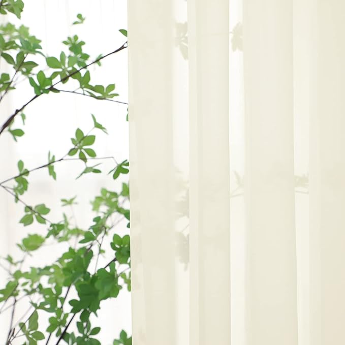 Window Beige Sheer Curtains 145 Inches Long 2 Panels Sheer Curtain Basic Rod Pocket Panel for Bedroom Children Living Room Yard Kitchen (Beige, 52" W x 145" L | 2 pcs)