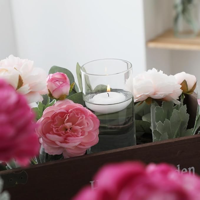 Set of 4 Pcs Glass Cylinder Vases for Centerpieces with 6 Pcs White Floating Candles for Centerpieces Glass Candle Holder for Table Shelf Wedding Party Home Decor (S+M+L+XL)