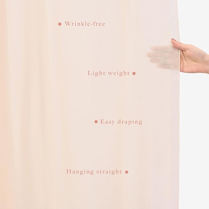2 Panels 20Ft Length x 28" Width Light Peach Wedding Arch Draping Fabric Arch Drapes Chiffon Fabric Sheer Curtains Backdrop for Party Bridal Decorations Wedding Ceremony Ceiling Stage Reception Decor