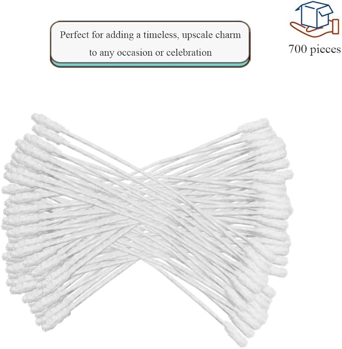 HAHIYO 700Pcs 2mm White Double-Head Flower Stamen with Crystal-Like Flower Head for Handmade Floral Art Scrapbook Decoration Artificial Floral Pistils Pollen Stamens Wedding DIY Stamens
