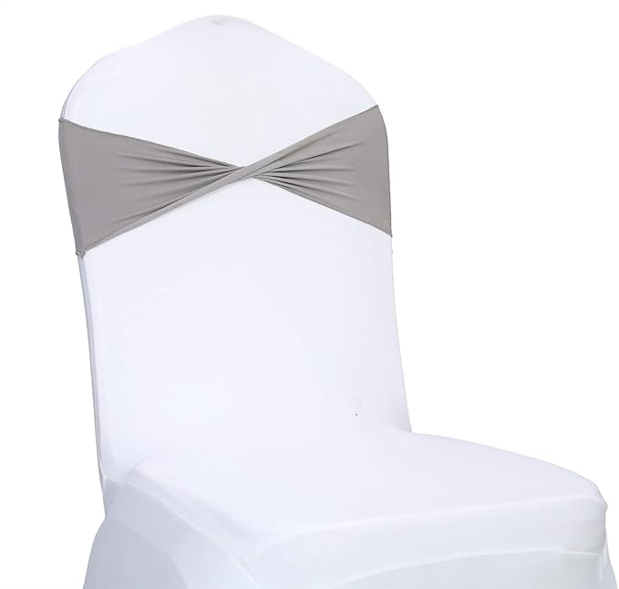 VDS Pack of 25 PCS | Silver Grey | Spandex Chair Sashes Bows Without Buckle | Stretch Elastic Banquet Universal Folding Chair Band Tie with for Wedding Party Conference Celebration Event Decoration