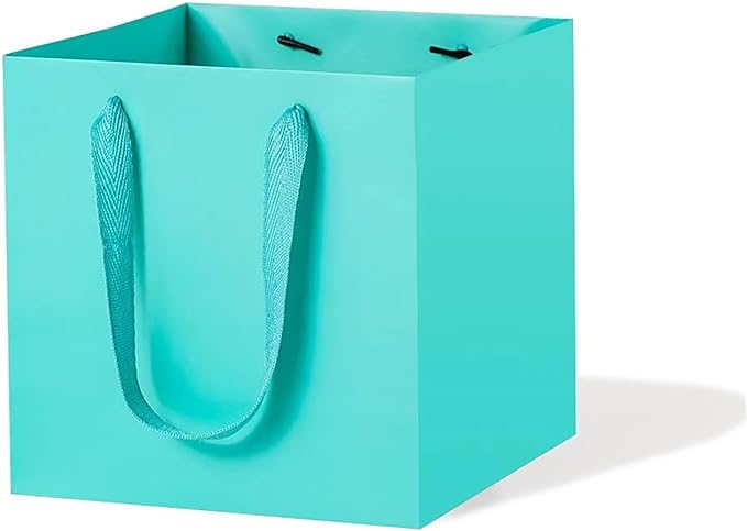Teal Blue Paper Gift Bag 12 in Large Gift Box Square Bottom Kraft Paper Bags with Handles for Wedding Baby Shower Birthday Party (Teal Blue, 12 x 12 x 12 in, 10 CT)