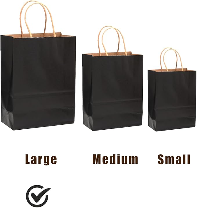 qiqee 100Pcs Large Size Paper Gift Bags with Handles -13"x10.3"x4.6" Kraft Small Party Bags - 16 Solid Colors