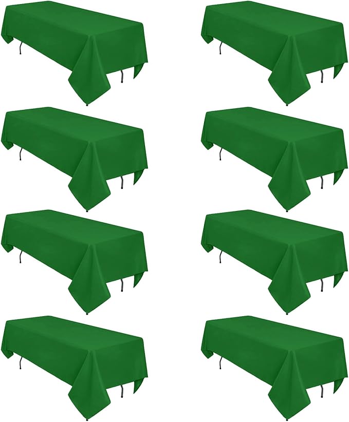 8 Pack Green Table Cloth 60 x 102 Inch Rectangular Tablecloths for 6 Foot Rectangle Tables, Wrinkle Resistant Green Tablecloth Washable Polyester Fabric Table Covers for Buffet Wedding Party Banquet
