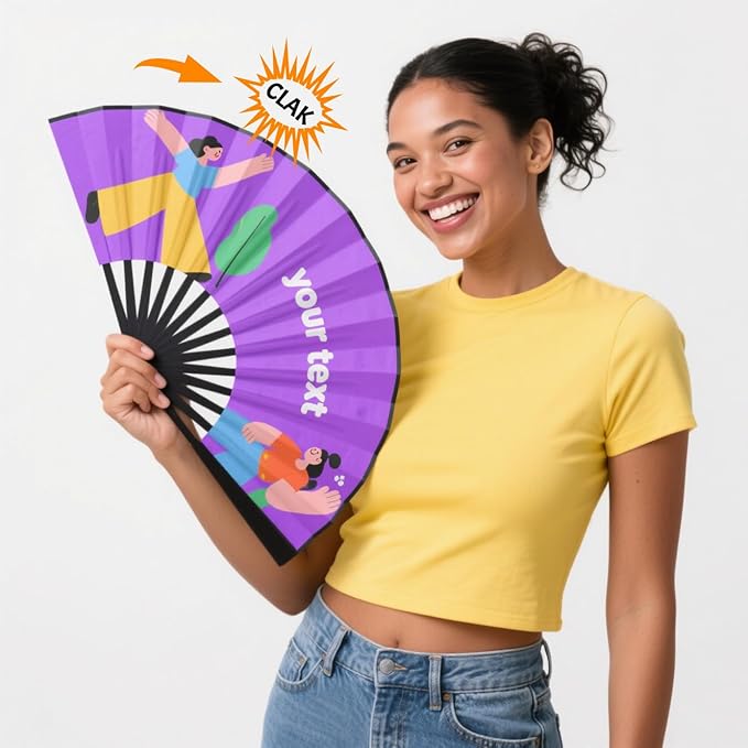 Custom Fans with Your Photo/Text - Personalized Folding Hand Fan for Line Dancing, Weddings, Parties | Decorative Gift for Women, Church Events & Dance Performances (100, 10 Inch)
