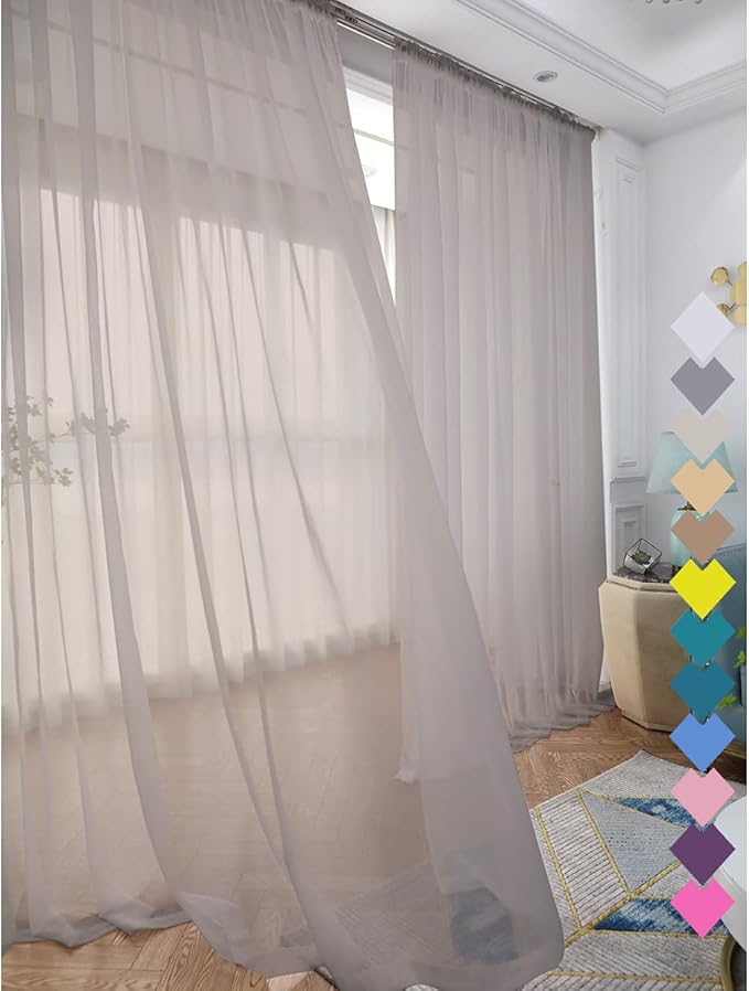 Window Light Grey Sheer Curtains 60 Inches Width 120 Inches Long 2 Panels Sheer Curtain Clear Curtains Basic Rod Pocket Panel for Home Living Room Bedroom Kids Room Yard Patio Parlor Sliding