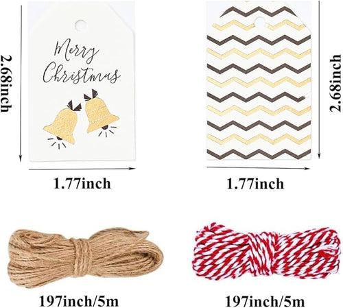 100 Pack Fashion Christmas Gift Tags， Xmas Fashion Gift Tags with Jute Twine Baker Twine for DIY Xmas Holiday Present Wrap Stamp and Label Package Name Card