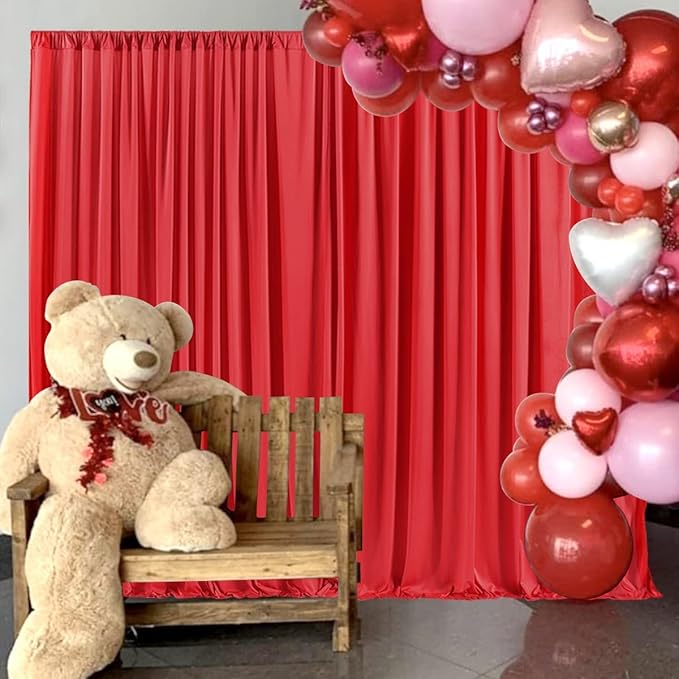 AK TRADING CO. 10 feet x 10 feet Polyester Backdrop Drapes Curtains Panels with Rod Pockets - Wedding Ceremony Party Home Window Decorations - RED (DRAPE-5x10-RED) (Pack of 24)