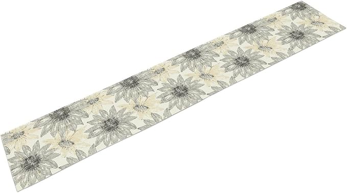 Chrysanthemum Vintage Floral Table Runner, Elegant Grunge Green Sunflower Spring Summer Elegant Pattern Artichokes Flower Table Runner for Party Kitchen Dining Living Room Decor, 13x60 Inch