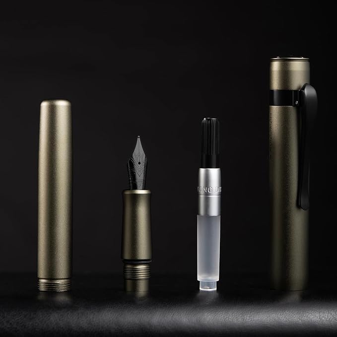 Hongdian M2 Black Forest Mini Fountain Pen, Extra Fine Soft Nib & Sleek Shape Aluminium Short Pocket Travel Pen (Caramel Brown)