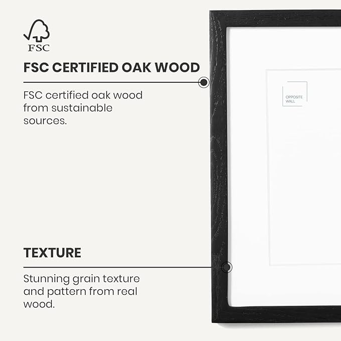 Opposite Wall - 16x16 in - Black Solid Oak Wood Picture Frame - Lightweight, Versatile & Shatterproof - Wall Hanging Poster or Photo Frame - Wall Decor for Office, Gallery & Home - 2 Pack
