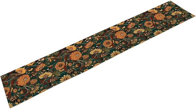 Orange Boho Floral Table Runner, Vintage Bohemian Home Kitchen Table Decoration for Birthday Party Picnic Decoration 13x90 Inch 1PCS