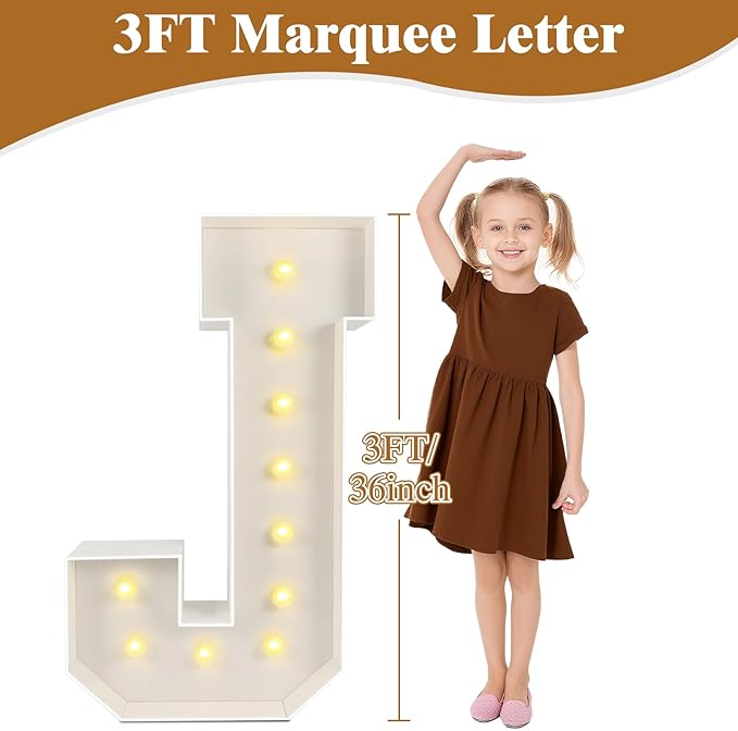 Marquee Light Up Letters: 3FT Large Decorative Signs for Party Decorations Baby Shower Birthday Wedding Engagement Anniversary, 3 Feet Tall Pre-Cut DIY Foamboard Letter F - Easy to Assemble