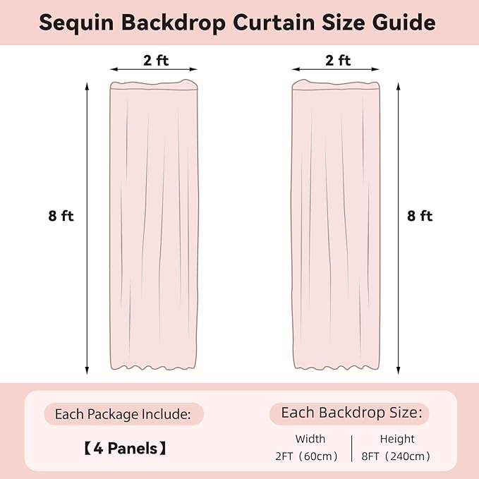 Sugargirl Matte Pink Sequin Backdrop Curtain 4 Panels 2FTx8FT Glitter Pink Background Drapes Sparkle Photography Backdrop for Party Wedding Birthday Wall Decoration