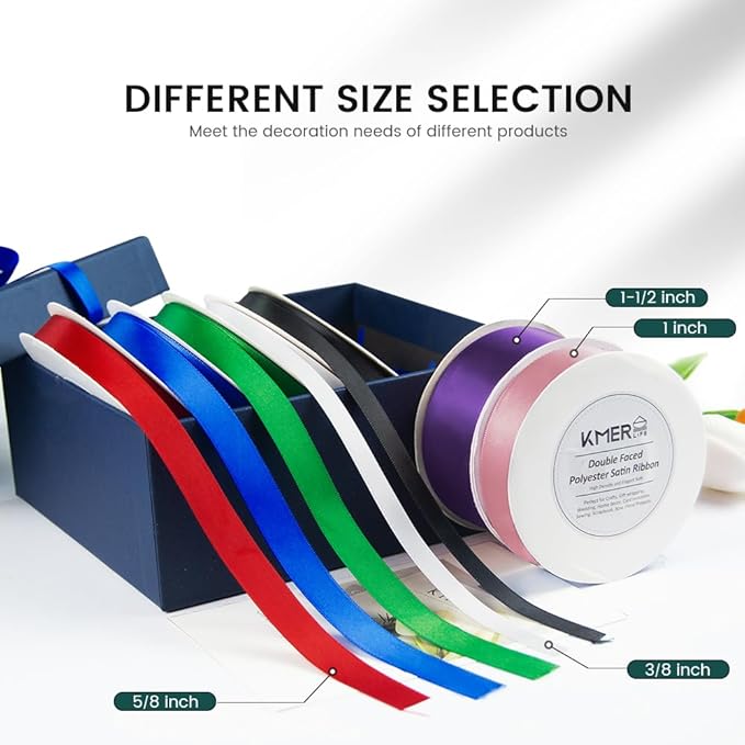KMER LIFE 5/8 inch x 25 Yards Double Faced Polyester Ivory Satin Ribbon, Perfect for Gift Wrapping Very Suitable for Weddings Party Hair Bow Invitation Decorations and More