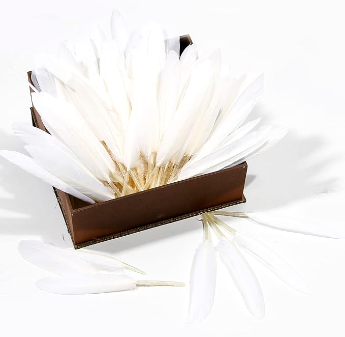 FeelfunFeather 120pcs White Goose Cochettes Feather Natural Bulk 4-6 inch 10-15cm for Wedding Party Christmas Halloween Decorations DIY Crafts