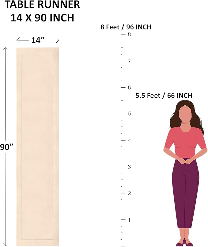 Solino Home Linen Moss Green Table Runner 90 Inches Long - 100% Pure Linen Hemstitch 14 x 90 Inch Table Runner for Dining, Fall, Autumn, Thanksgiving - Classic Hemstitch