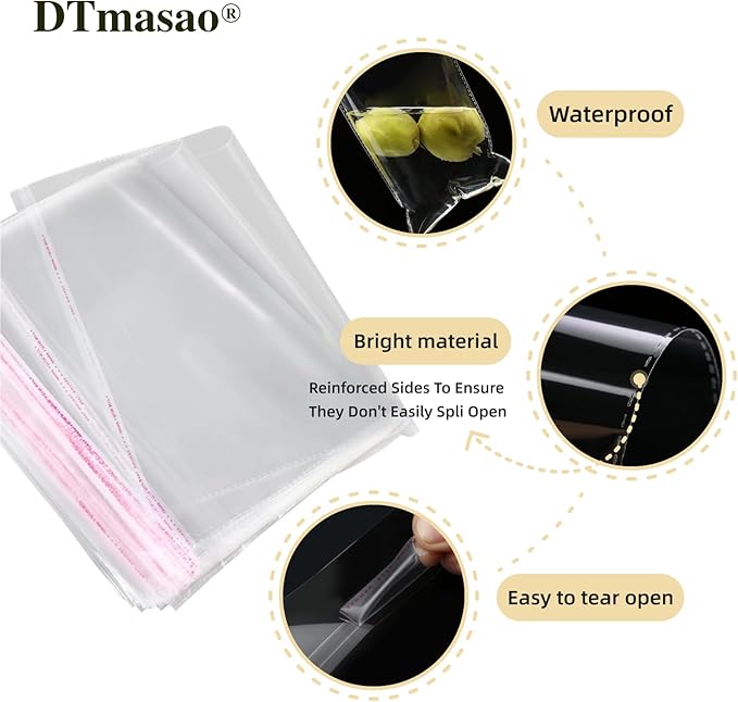 6x9 Inches 200 Pcs Self Sealing Cellophane Bags Clear Cookie Bags Resealable Cellophane Bag for Packaging Gifts,Cookies,Favors,Products,Candy
