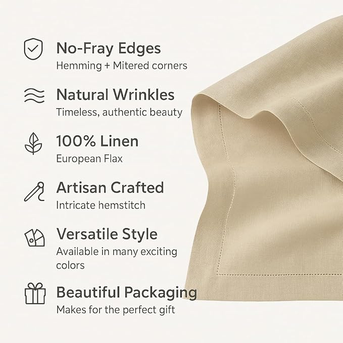 Home Ekka 100% Pure Linen Red Table Runner 14 × 48 Inch – Small Hemstitch Christmas Table Runner – Cloth Fabric Runner for Thanksgiving, Winter & New Year Table Décor – Elara Collection