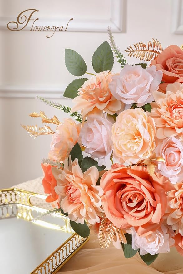 Floweroyal Artificial Flowers Fake Rose Flowers Dahlia with Stems for DIY Wedding Bridal Bouquets, Baby Shower, Floral Arrangement, Table Centerpieces, Home Decorations (Nude Color)