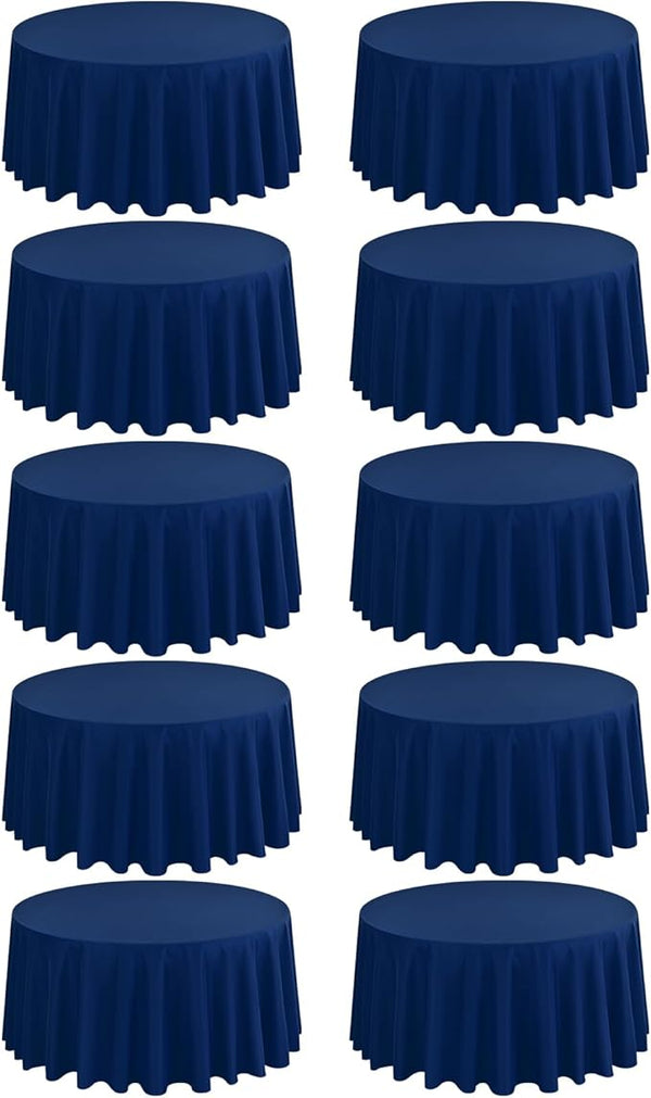 10 Pack Navy Blue 90 Inch Round Polyester Tablecloths - Wrinkle & Stain Resistant, Perfect for Weddings, Parties & Everyday Use