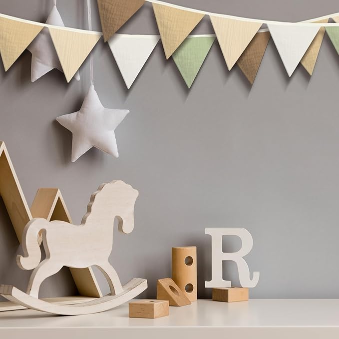 Oudain 15.5 ft Pennant Banner Flags, 2 Pcs Nursery Garland Triangle Bunting Flag Baby Banner for Nursery Decor Baby Birthday Boho Wedding Shower Party Event, Each 7.75 ft (Boho Color)