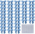 2.5" Hgzgch Light Blue Satin Ribbon Bow for Gift Wrapping, Premade Bows for Crafts, Cake, Party Favors, Handmade Bows with Double-Sided Tape, Self Adhesive Gift Bows for Presents, Treats - 50pcs