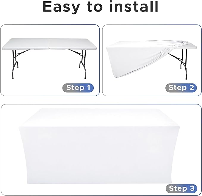 Nasitos Spandex Fitted Table Clothes, 2 Pack - 48 x 24 Inch - White Rectangle Tablecloths for 4 Foot Tables, Fabric Table Cover Protector for Folding Table, Parties, Craft Show, Trade Show