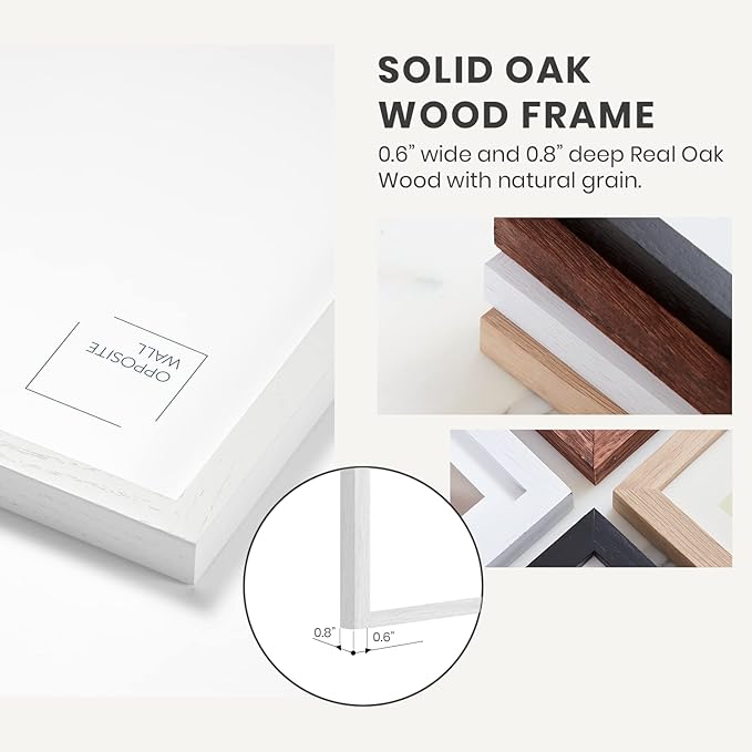 Opposite Wall - 11x17 in - White Solid Oak Wood Picture Frame - Lightweight, Versatile & Shatterproof - Wall Hanging Poster or Photo Frame - Wall Decor for Office, Gallery & Home