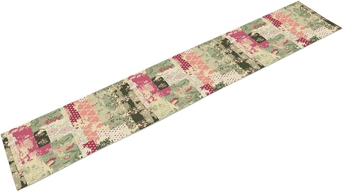 Patchwork Flower Table Runner,Abstract Colorful Floral Retro Style Hand Drawn Tablecloth Burlap for Hotel Indoors Outdoor Dining Room Kitchen Home Decor,W13X L108 in