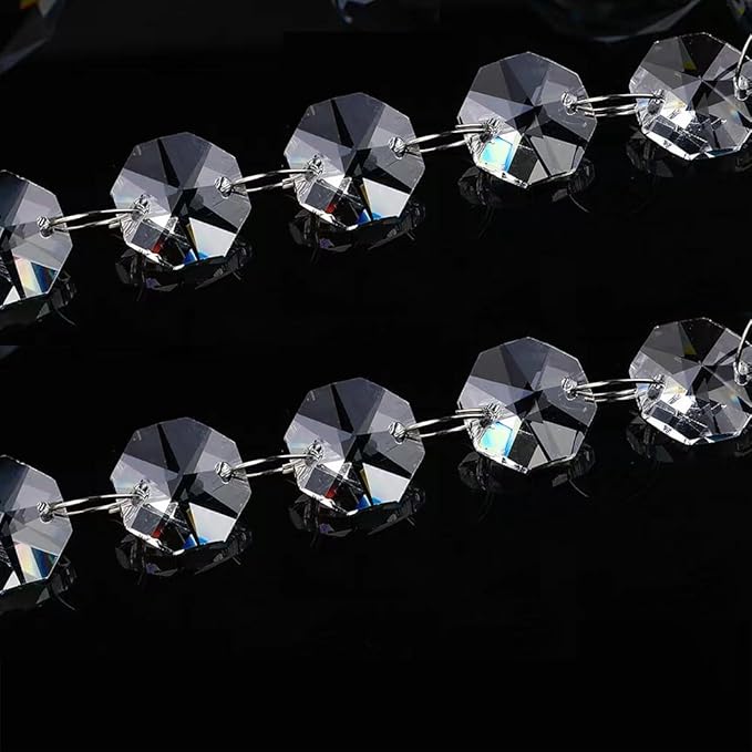 16FT Clear Crystal Glass Garland Strands,Hanging Chandelier Bead Chain,Hanging Ornament String Decorations for Centerpiece,Christmas Tree,Wedding, Party,Celebration